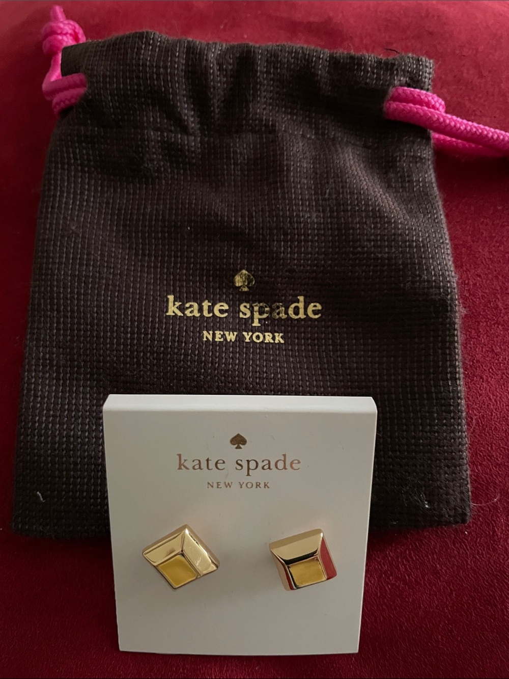 Kate Spade Gold Square Stud Earrings With Dust Bag